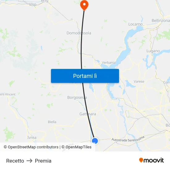 Recetto to Premia map