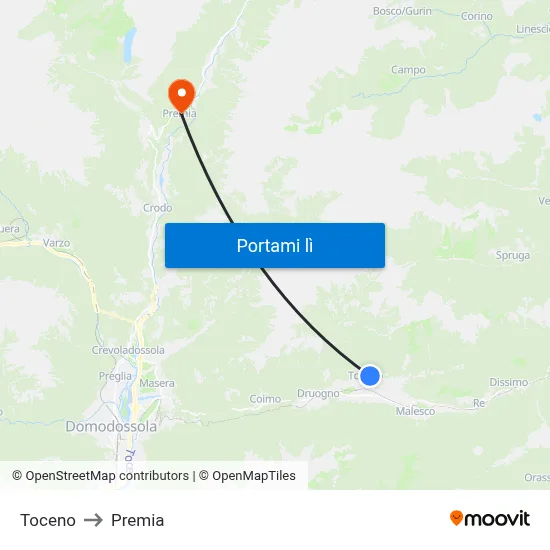 Toceno to Premia map
