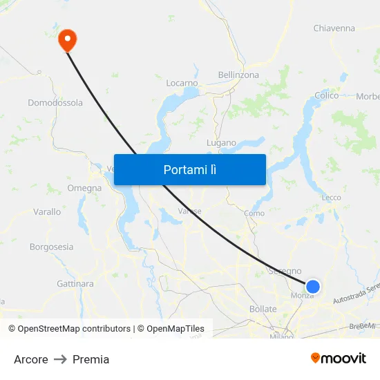 Arcore to Premia map