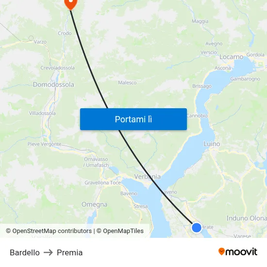 Bardello to Premia map