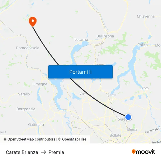 Carate Brianza to Premia map