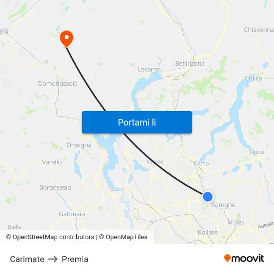 Carimate to Premia map