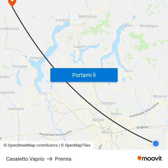 Casaletto Vaprio to Premia map