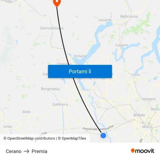 Cerano to Premia map