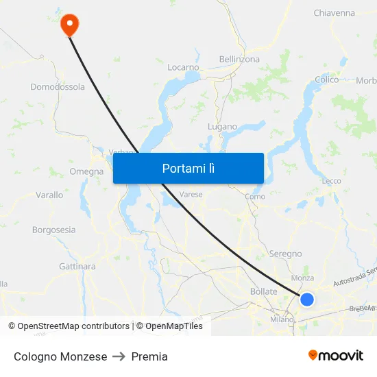 Cologno Monzese to Premia map