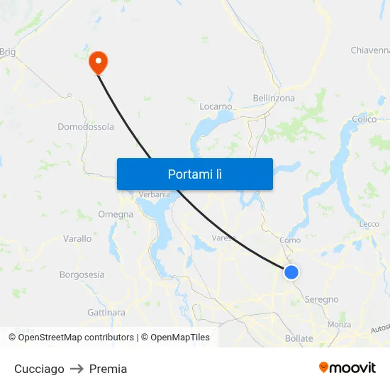 Cucciago to Premia map