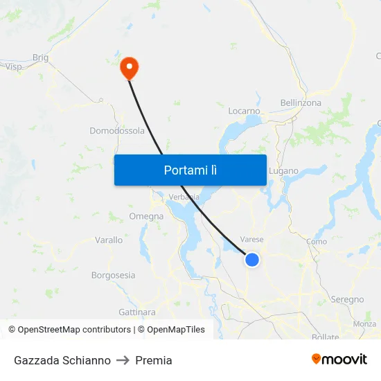 Gazzada Schianno to Premia map