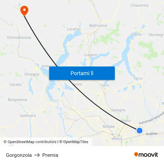 Gorgonzola to Premia map