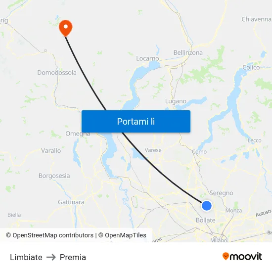 Limbiate to Premia map