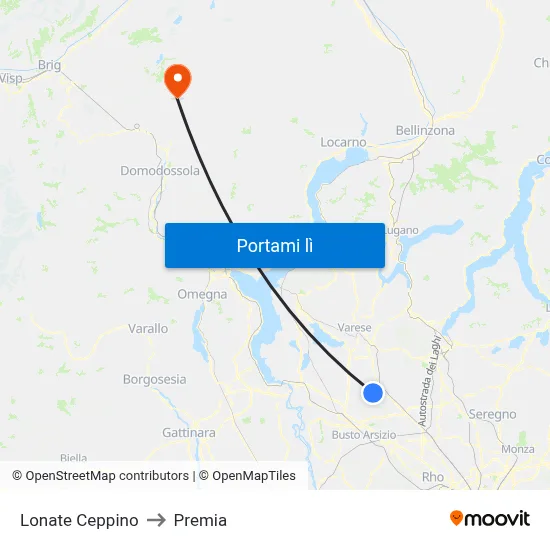 Lonate Ceppino to Premia map
