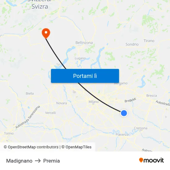 Madignano to Premia map