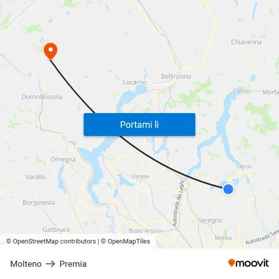 Molteno to Premia map