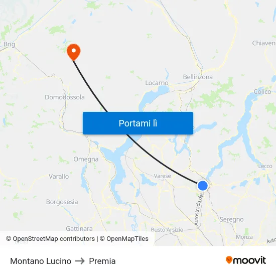 Montano Lucino to Premia map