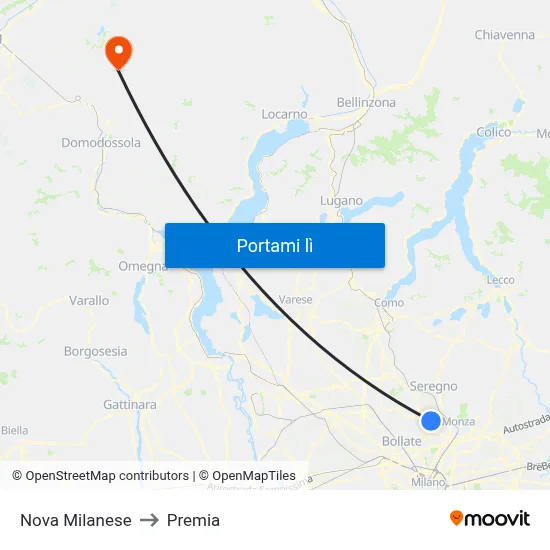 Nova Milanese to Premia map