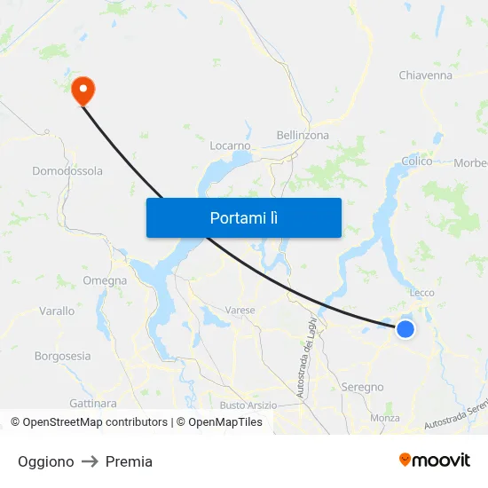 Oggiono to Premia map