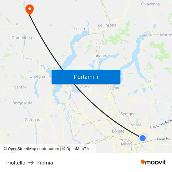 Pioltello to Premia map