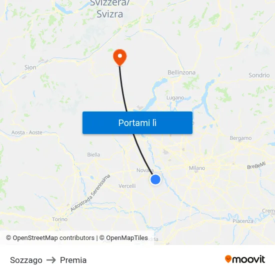 Sozzago to Premia map