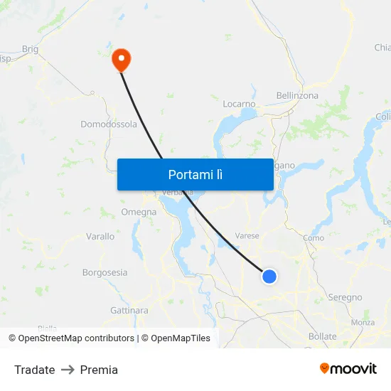 Tradate to Premia map