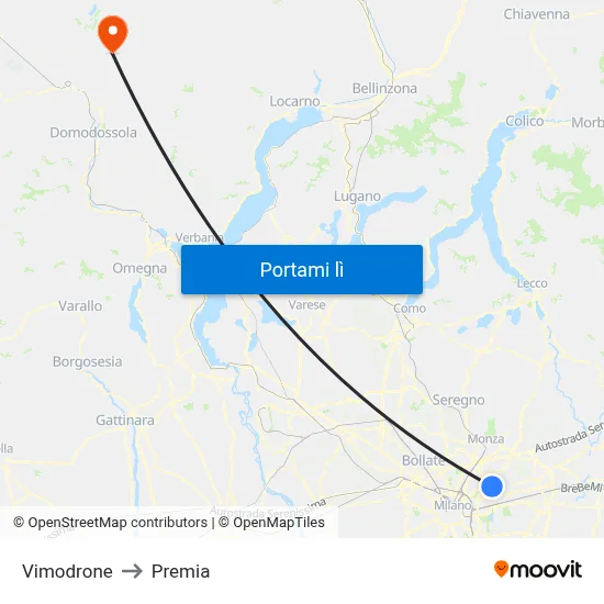 Vimodrone to Premia map