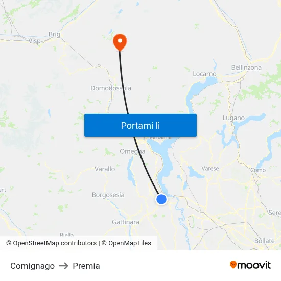 Comignago to Premia map