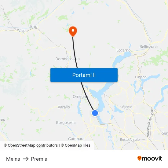 Meina to Premia map
