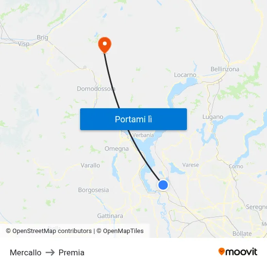 Mercallo to Premia map
