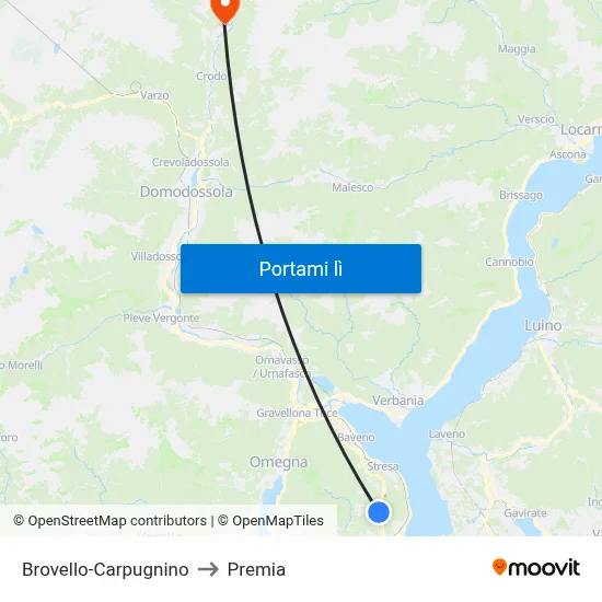 Brovello-Carpugnino to Premia map