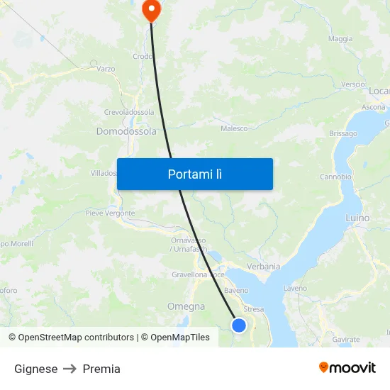 Gignese to Premia map