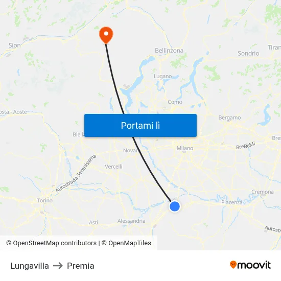 Lungavilla to Premia map
