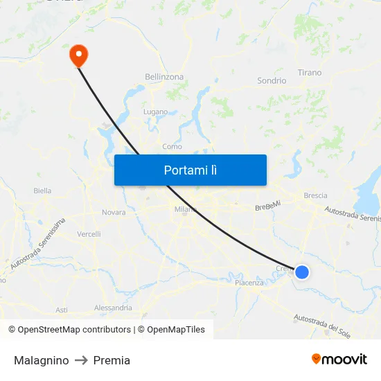 Malagnino to Premia map