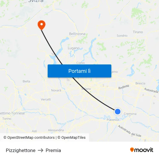 Pizzighettone to Premia map