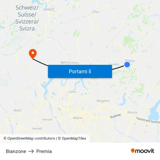 Bianzone to Premia map