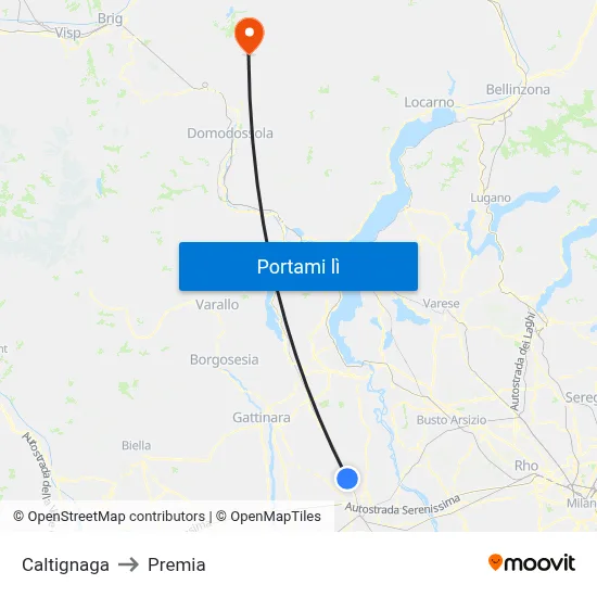 Caltignaga to Premia map
