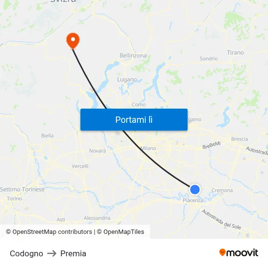 Codogno to Premia map