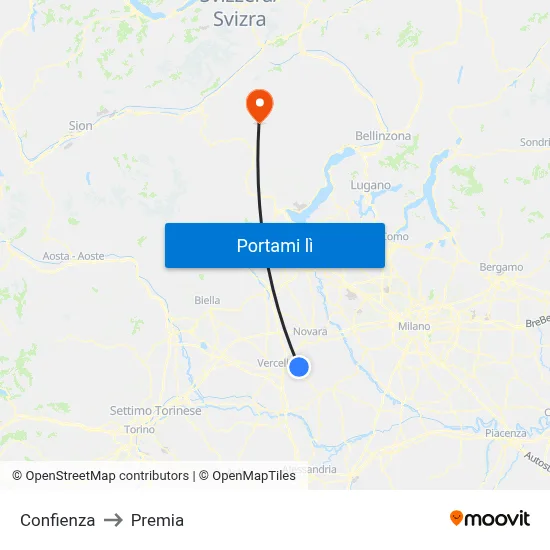 Confienza to Premia map