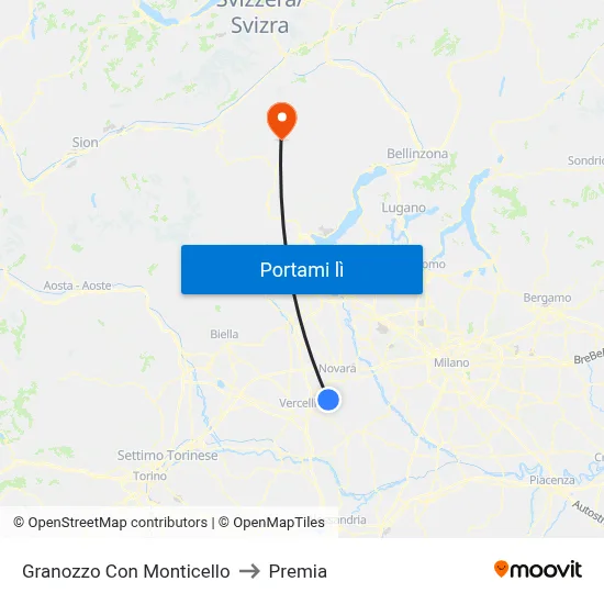 Granozzo Con Monticello to Premia map