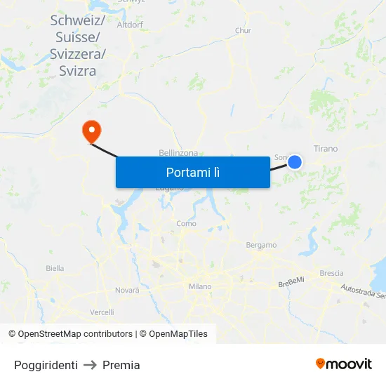 Poggiridenti to Premia map