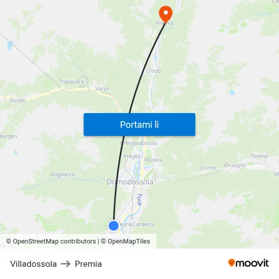 Villadossola to Premia map
