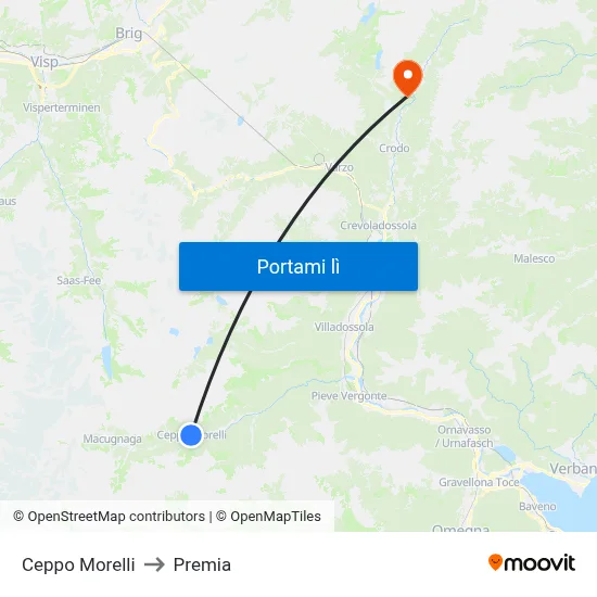 Ceppo Morelli to Premia map