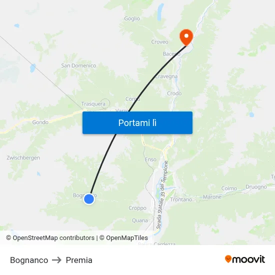 Bognanco to Premia map