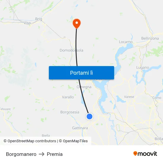 Borgomanero to Premia map