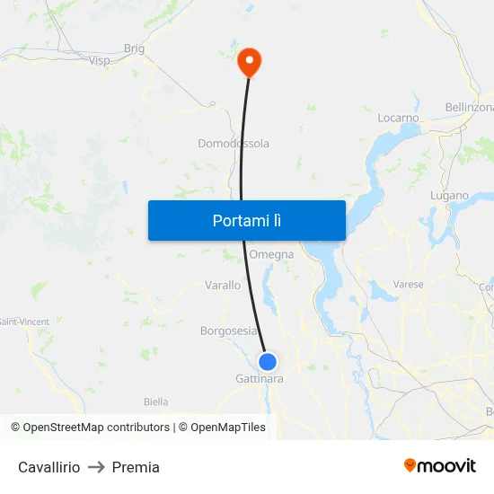 Cavallirio to Premia map