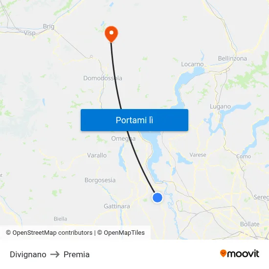 Divignano to Premia map