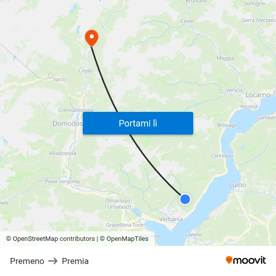 Premeno to Premia map