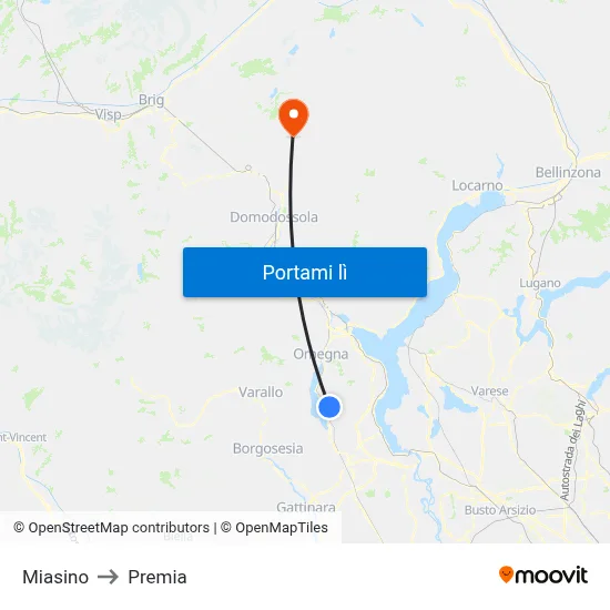 Miasino to Premia map