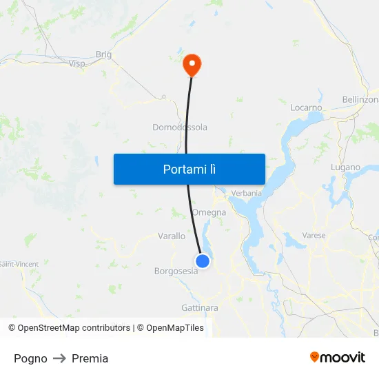 Pogno to Premia map