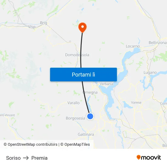 Soriso to Premia map