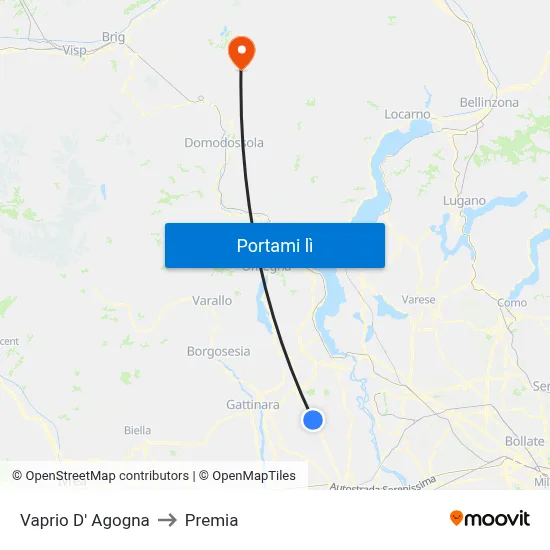 Vaprio D' Agogna to Premia map