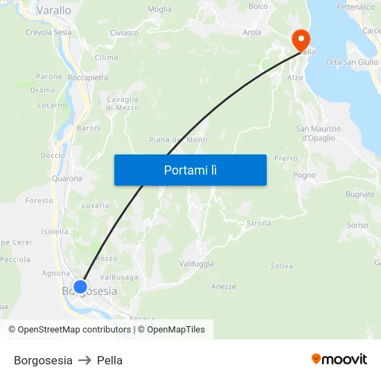 Borgosesia to Pella map