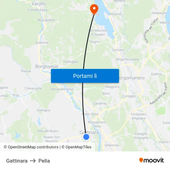 Gattinara to Pella map